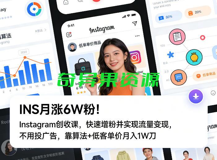 INS月涨6W粉!Instagram创收课,快速增粉并实现流量变现,不用用投广告,靠算法+低客单价月入1W刀-奇异果资源